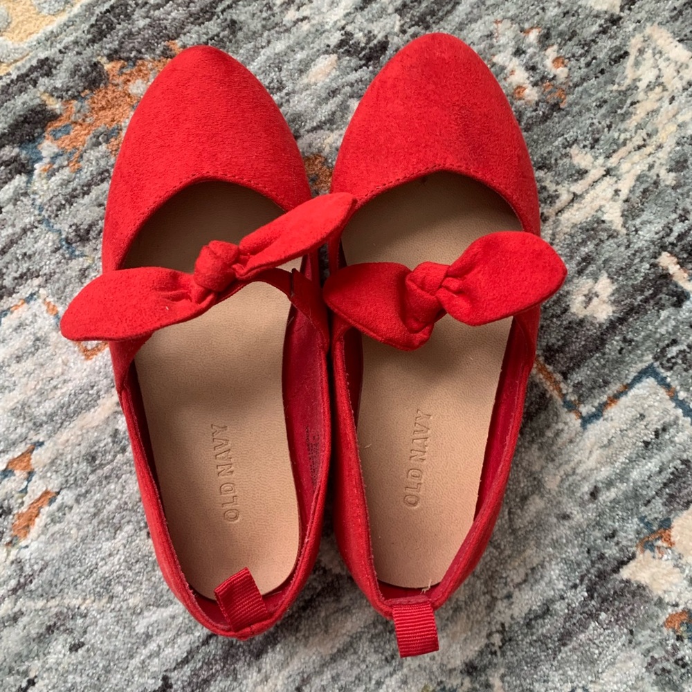 Red Suede Mary Janes with Bow